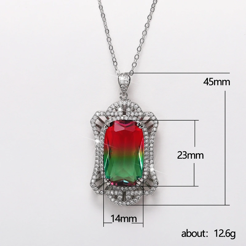 Luxury colored tourmaline pendant hollow palace style gradient color zircon necklace Mother's Day gift
