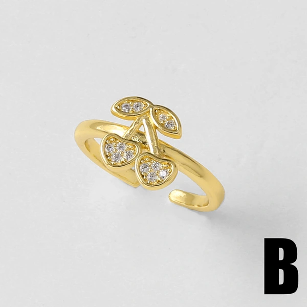 AS jewelry Europe and the United States hot selling full zircon fruit cherry ring copper plated real gold open ring female rir90