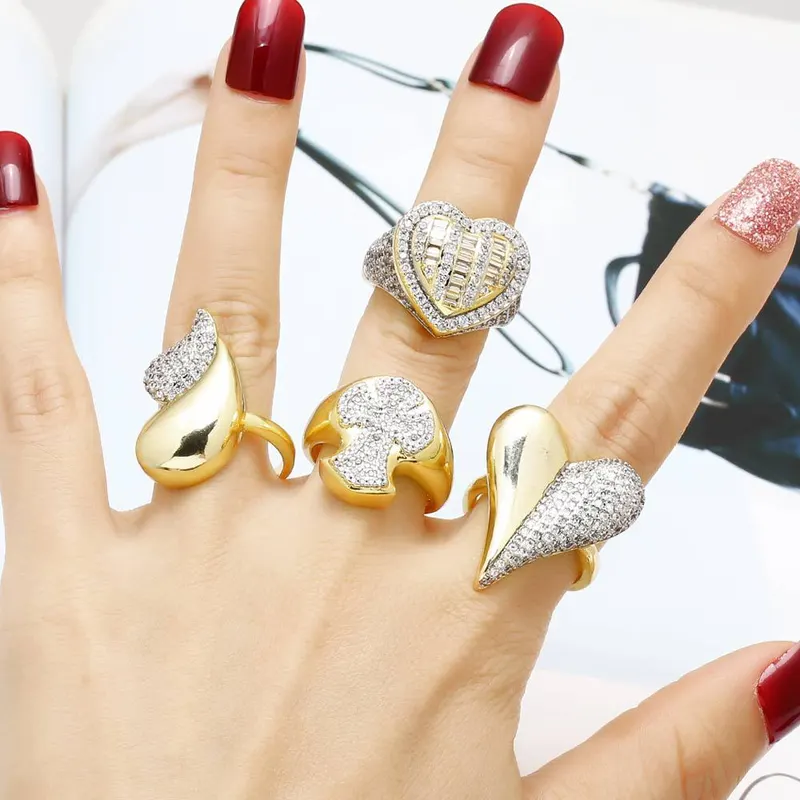 AS jewelry Europe and the United States hot selling love two-color ring female gold-plated peach heart full zircon open ring rih77