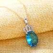   New elegant crown pendant necklace for women four-claw copper plated white gold inlaid sea blue zircon necklace