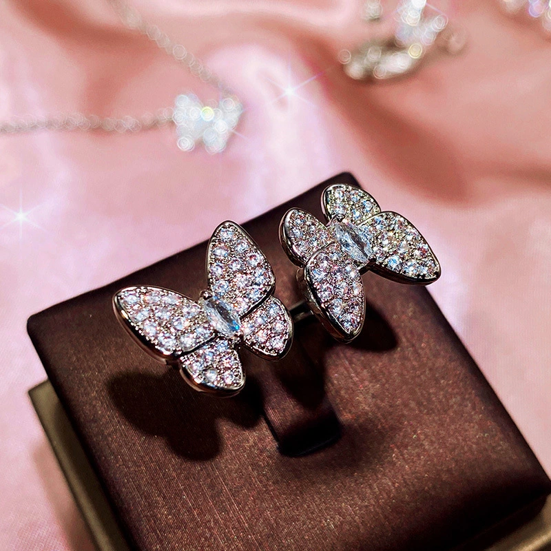 2021 live hot selling style butterfly zircon celebrity three-piece jewelry set spot direct sales