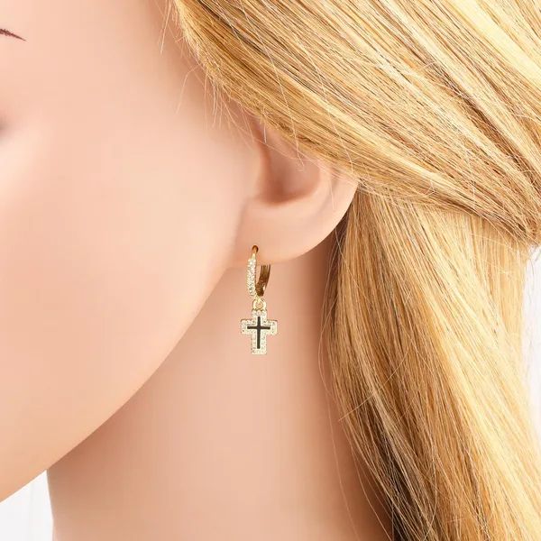 AS jewelry European and American new zircon copper plated 18k gold cross pendant earrings earrings earrings era234