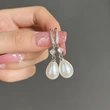Baroque teardrop-shaped imitation pearl earrings for women, versatile and elegant, diamond-studded, festive wedding bridal earrings