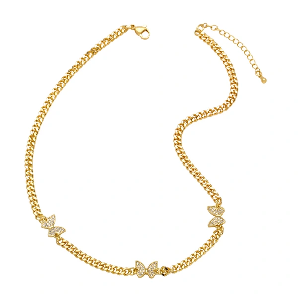 European and American jewelry butterfly clavicle chain fashion hip hop Cuban chain necklace cold style necklace nkb163
