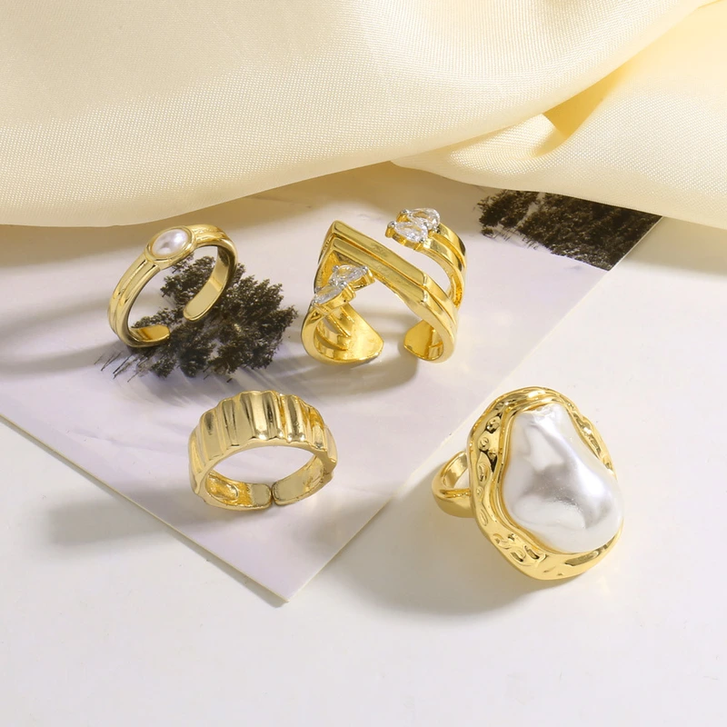 AS jewelry irregular pearl copper plated 18k open ring ring riq76 ring