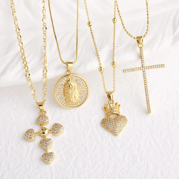 AS jewelry new gold-plated love Our Lady cross pendant necklace clavicle chain nku41