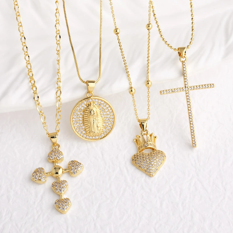 AS jewelry new gold-plated love Our Lady cross pendant necklace clavicle chain nku41
