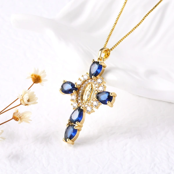 AS jewelry European and American Virgin Mary cross pendant men and women's color zircon necklace nkb462