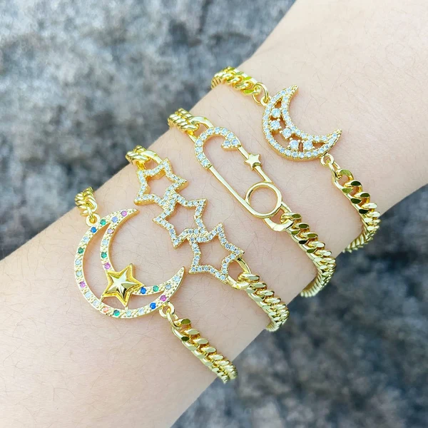European and American simple fashion star bracelet personality creative inlaid zircon moon hand bracelet jewelry brm29