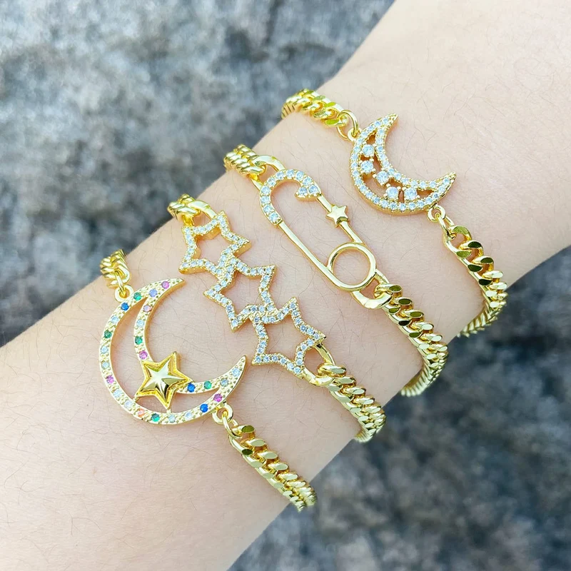 European and American simple fashion star bracelet personality creative inlaid zircon moon hand bracelet jewelry brm29