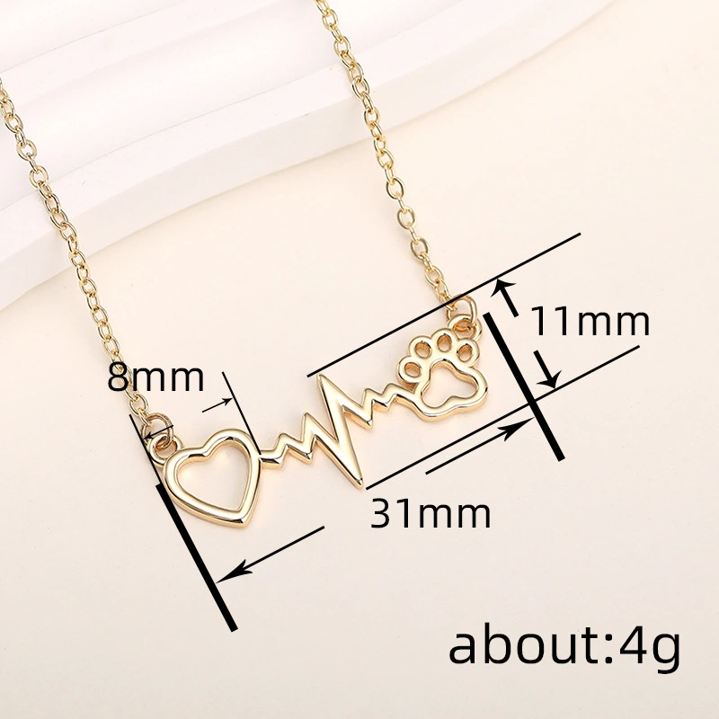    Cat paw necklace, European and American hot-selling heartbeat pattern clavicle necklace, fashionable heart-shaped necklace