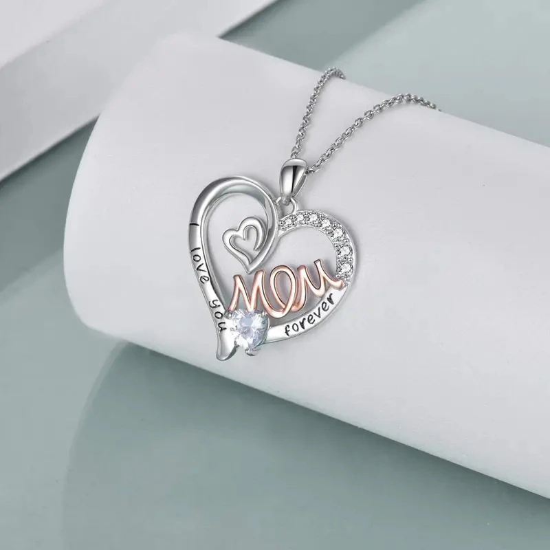 European and American necklace mom double heart two-color necklace high value Mother's Day gift