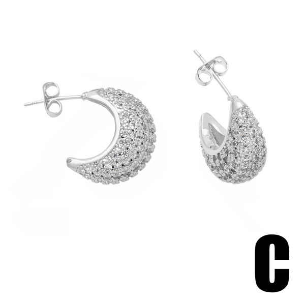 Clearance European and American full brick C-shaped earrings female niche design gold-plated high-end quadrilateral earrings erw35