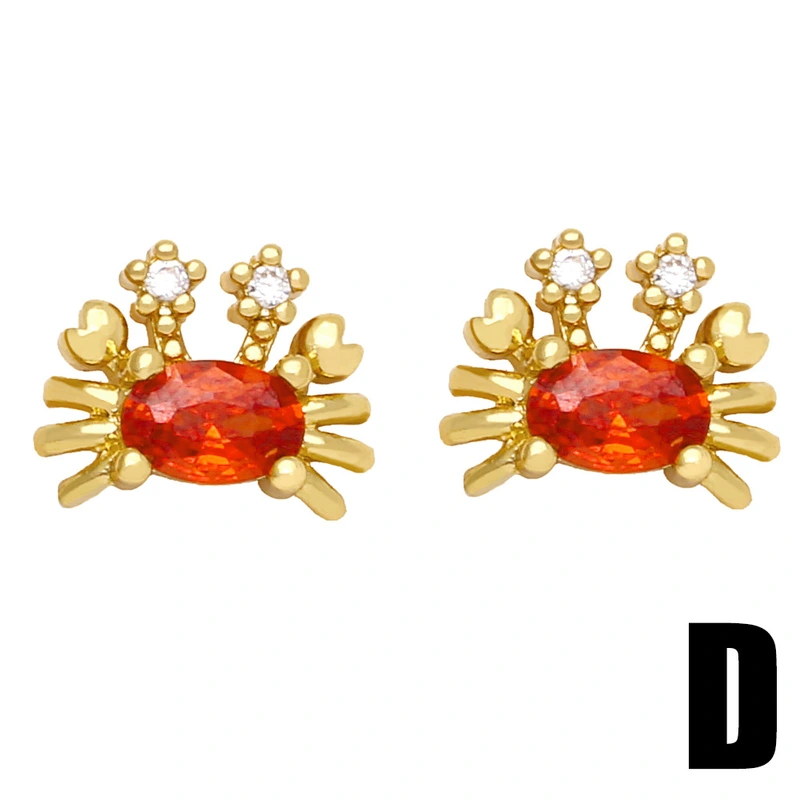 European and American Internet celebrity small ocean style earrings cute diamond seahorse crab lobster jellyfish earrings female erz72