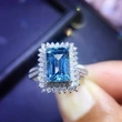 Hot selling luxury square full diamond inlaid sea blue zircon ring luxury bridal ring