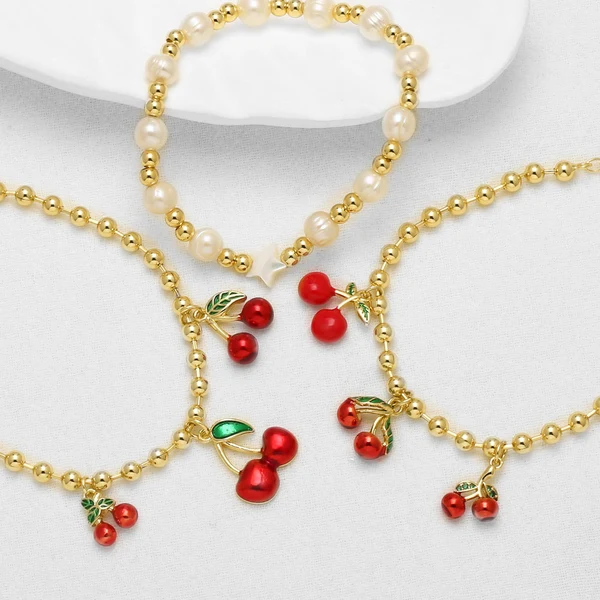 AS jewelry European and American copper plated 18k gold beaded fruit cherry pendant bracelet brf91 bracelet