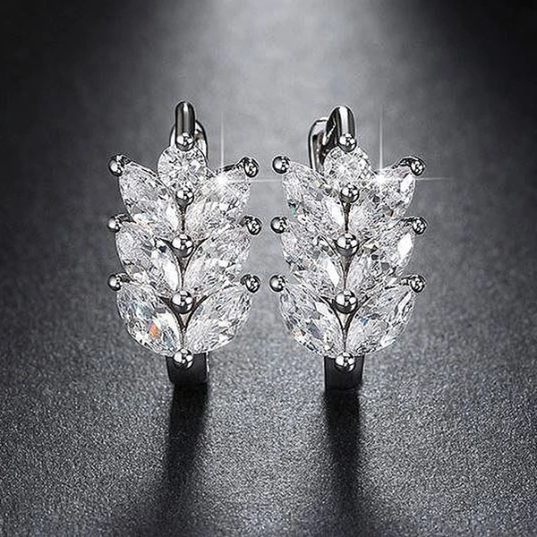 Hot selling earrings fashion diamond leaf earrings for women temperament wheat ear zircon ear clips manufacturers supply