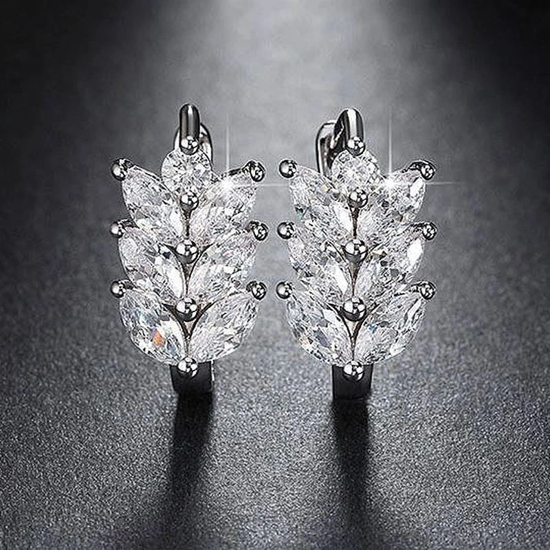 Hot selling earrings fashion diamond leaf earrings for women temperament wheat ear zircon ear clips manufacturers supply