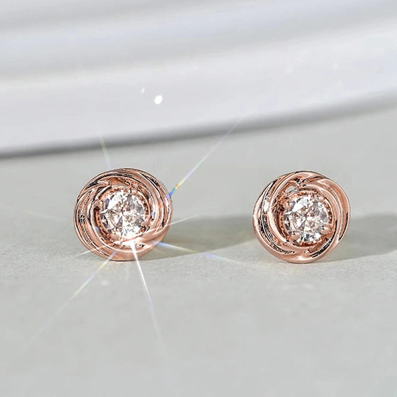 European and Korean inlaid zircon earrings for women, exquisite small round diamond earrings, daily matching whitening jewelry