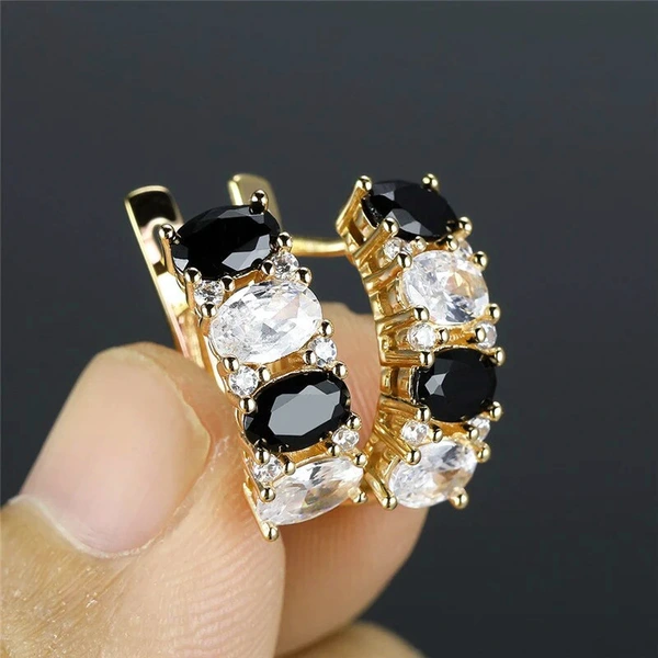 Korean version of high-end black zircon earrings unique temperament summer earring accessories new trendy female earrings