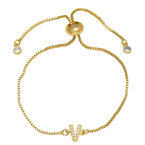 AS jewelry full zirconium 26 English letters bracelet copper plated real gold adjustment jewelry brm62