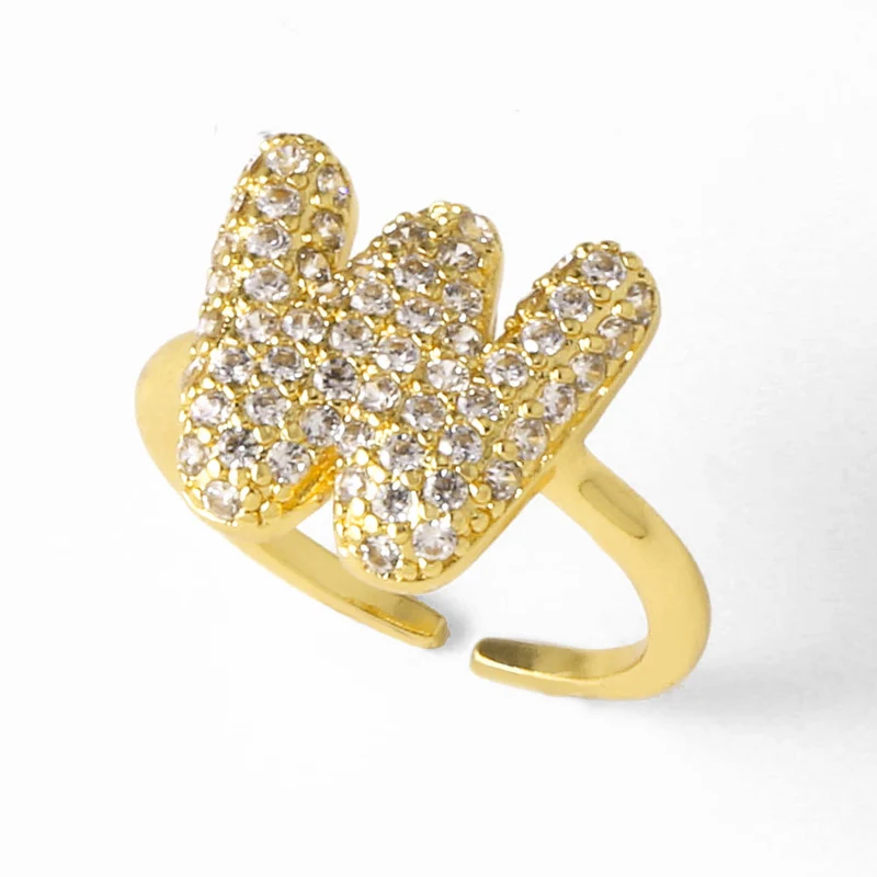AS jewelry hot item inlaid with zircon 26 English letters open ring female rij23