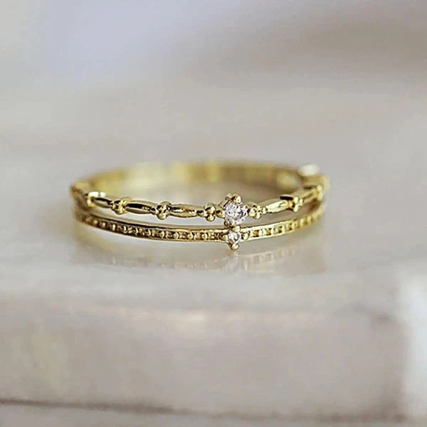   Hot selling palace style ring for women, double layer design, exquisite zircon style, elegant temperament, European and American ring