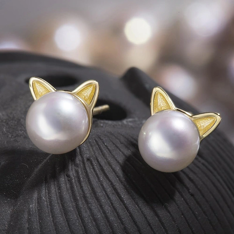  Korean version of the lady lady kitten ear jewelry necklace earrings jewelry set cute imitation pearl earrings