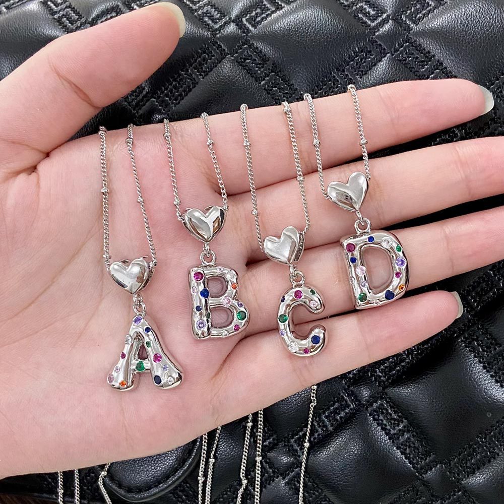 AS jewelry new love English letter pendant necklace white K inlaid with colored zircon clavicle chain nkr66