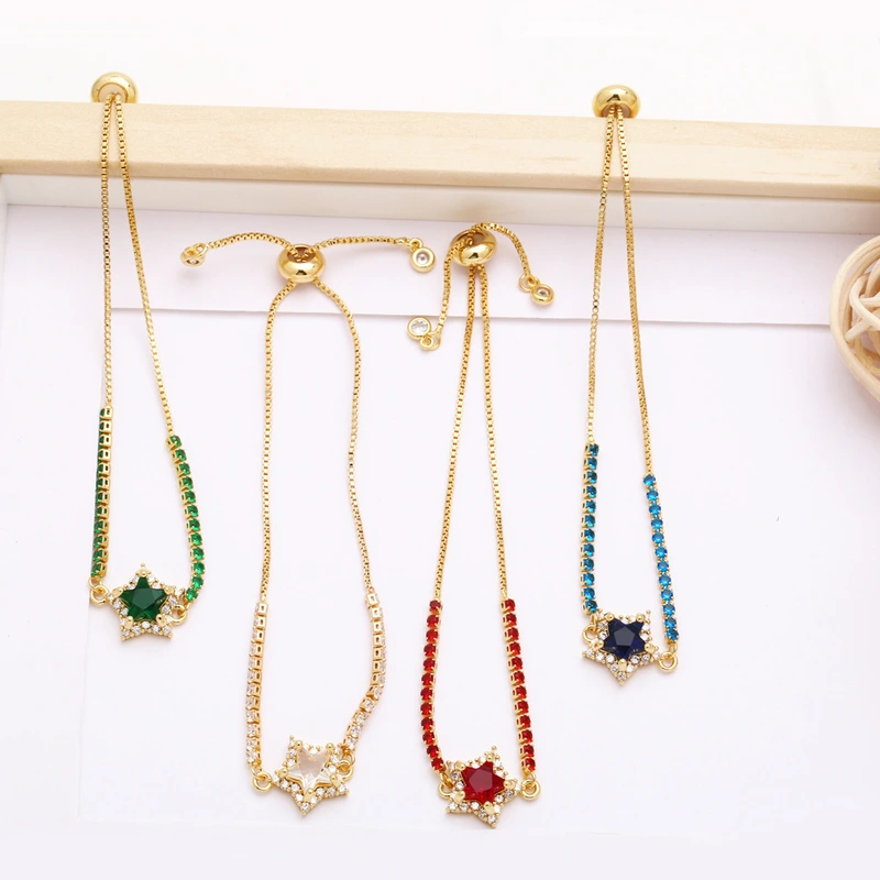 European and American simple fashion star bracelet female niche design inlaid with colored zircon adjustable bracelet brk92