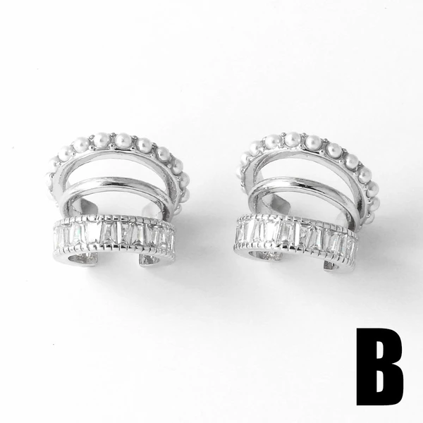 AS jewelry C-shaped double-layer ear bone clip pearl gold-plated zircon earrings earrings era193