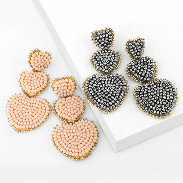 European and American new earrings trend street fashion earrings bohemian style creative rice bead heart earrings erw94