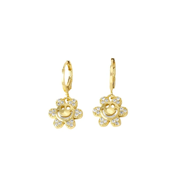 AS jewelry European and American love heart pendant earrings gold-plated sunflower smiley face inlaid zircon earrings era382
