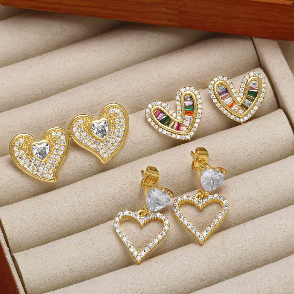 AS jewelry European and American hot-selling love heart-shaped earrings female copper plated 18k gold peach heart earrings earrings erv66