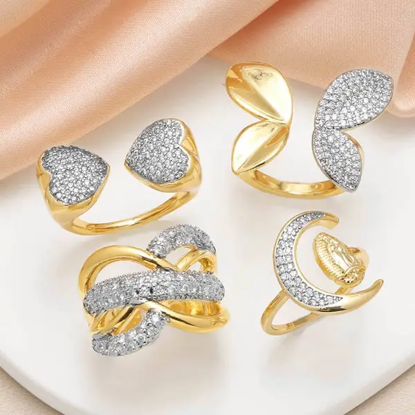 AS jewelry hot selling love butterfly ring female real gold plated full zircon open ring rih63