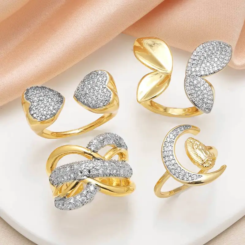 AS jewelry hot selling love butterfly ring female real gold plated full zircon open ring rih63