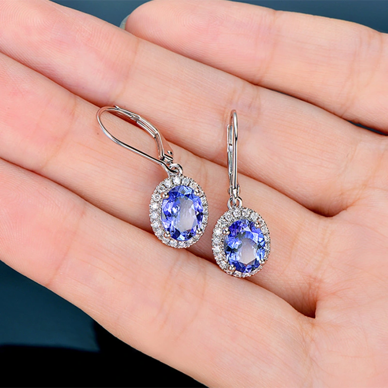 European and American new earrings shiny blue zircon long earrings charming ladies wedding party earrings wholesale