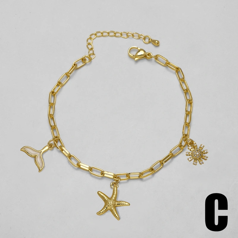 AS jewelry new hot selling ocean style starfish turtle pendant gold-plated bracelet jewelry wholesale brn51