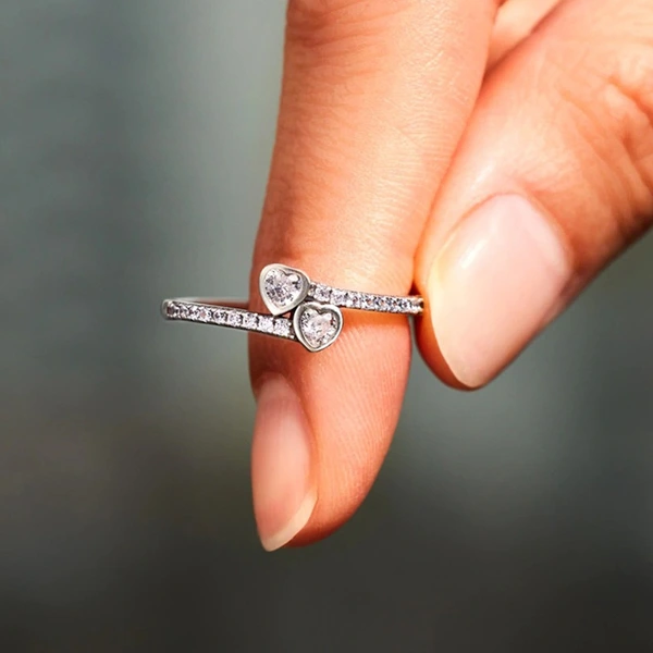  Hot sale in Japan and South Korea, exquisite love ring for women, double heart design, niche ring, sweet girl must-have