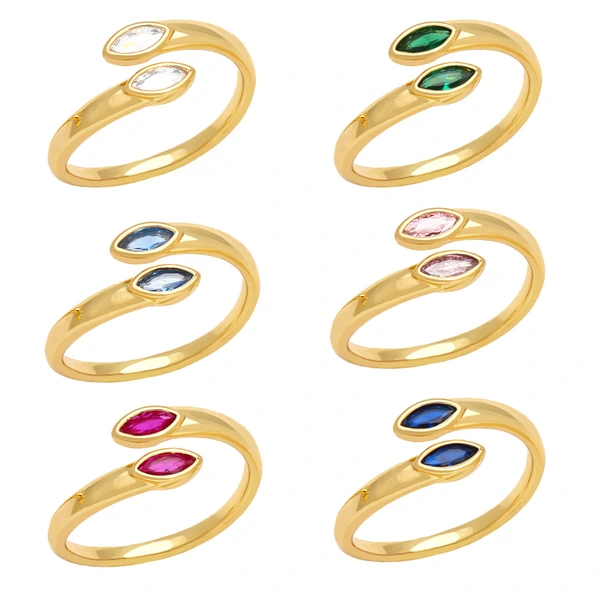 Open ring women's fashion temperament niche design colorful zircon ring versatile simple hand jewelry rij04