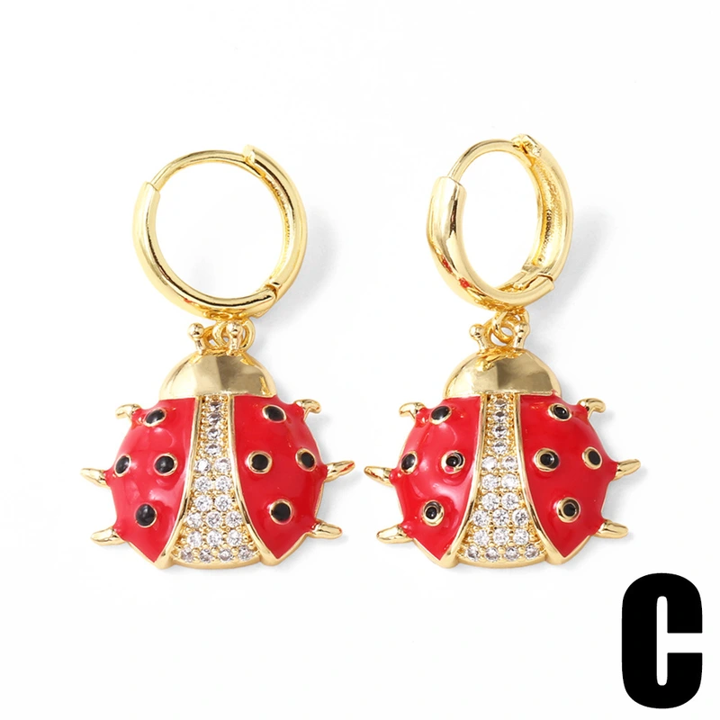 AS jewelry new oil-drip copper plated 18k gold insect rose cherry earrings earrings female eru76