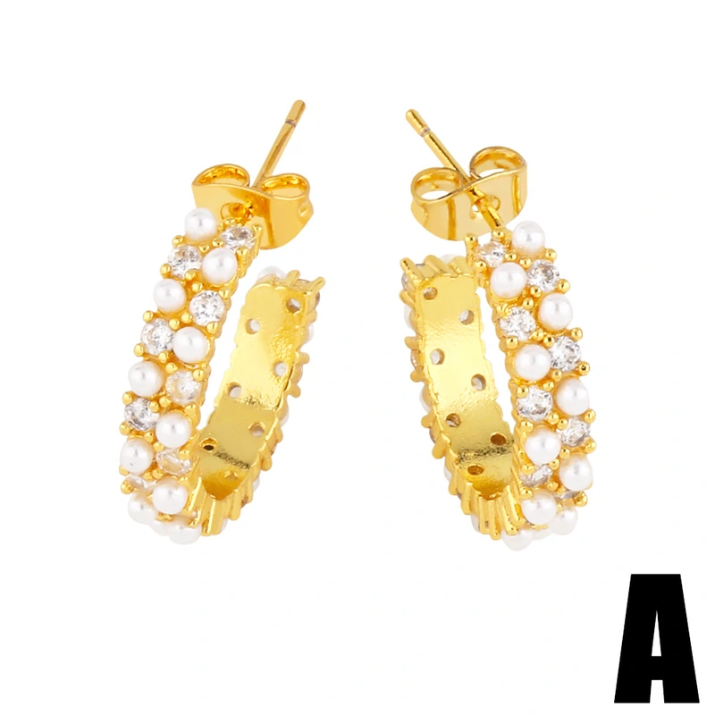 Personalized fashion pearl earrings for women retro luxury niche geometric C-shaped earrings era161