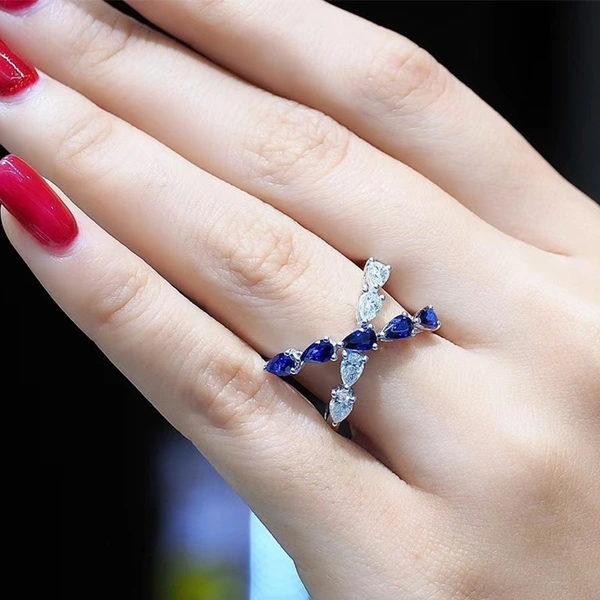 Cross two-color teardrop ring female classic fashionable creative versatile ring contrast color smart dance female ring
