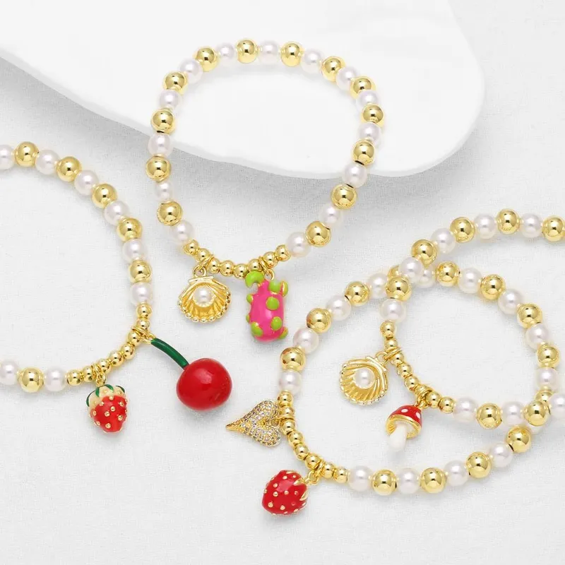 AS jewelry European and American new pearl fruit love strawberry bracelet gold-plated oil drop bracelet hand jewelry brm73