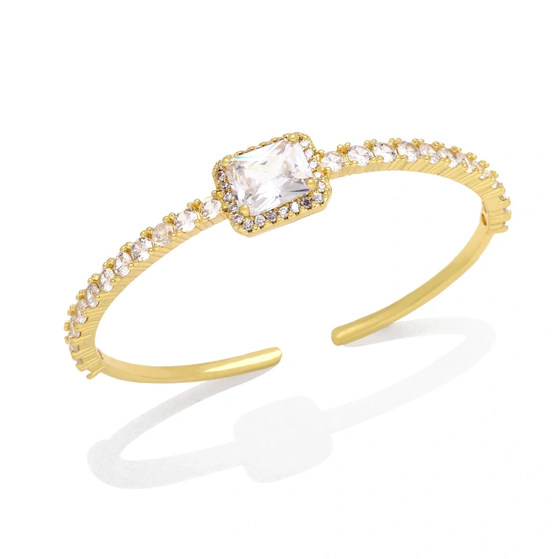 Light luxury super flash zircon bracelet niche design square diamond cold style exquisite open bracelet female trend brj69