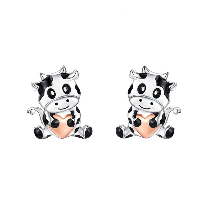   Cute cow earrings with oil drops and love heart-shaped jewelry, daily exquisite matching earrings