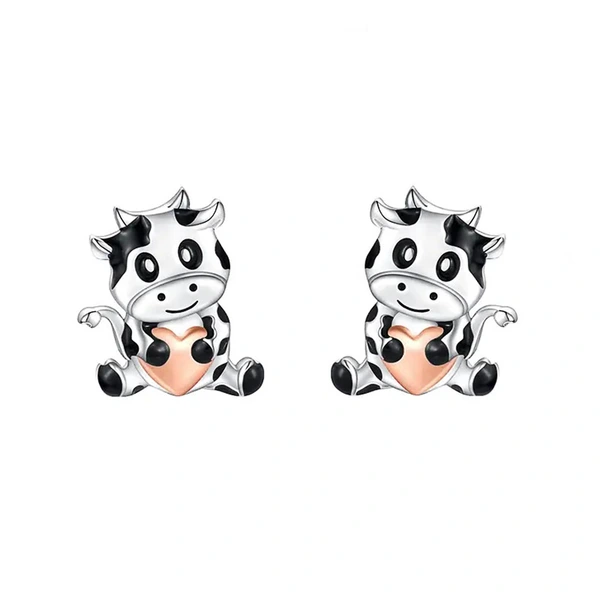   Cute cow earrings with oil drops and love heart-shaped jewelry, daily exquisite matching earrings