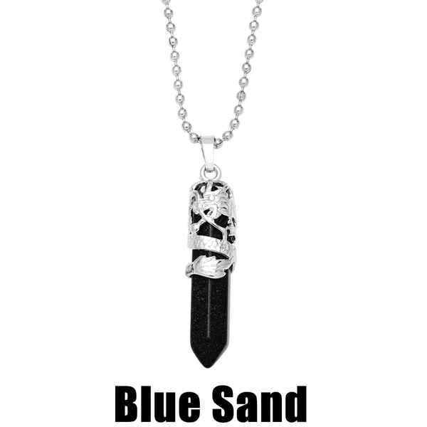 Hot selling crystal agate single pointed hexagonal column pendant bullet necklace European and American jewelry wholesale nkb579