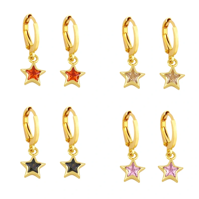 Clearance five-pointed star earrings temperament inlaid zircon simple earrings European and American trend personality star earrings ery71