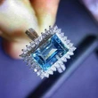 Hot selling luxury square full diamond inlaid sea blue zircon ring luxury bridal ring